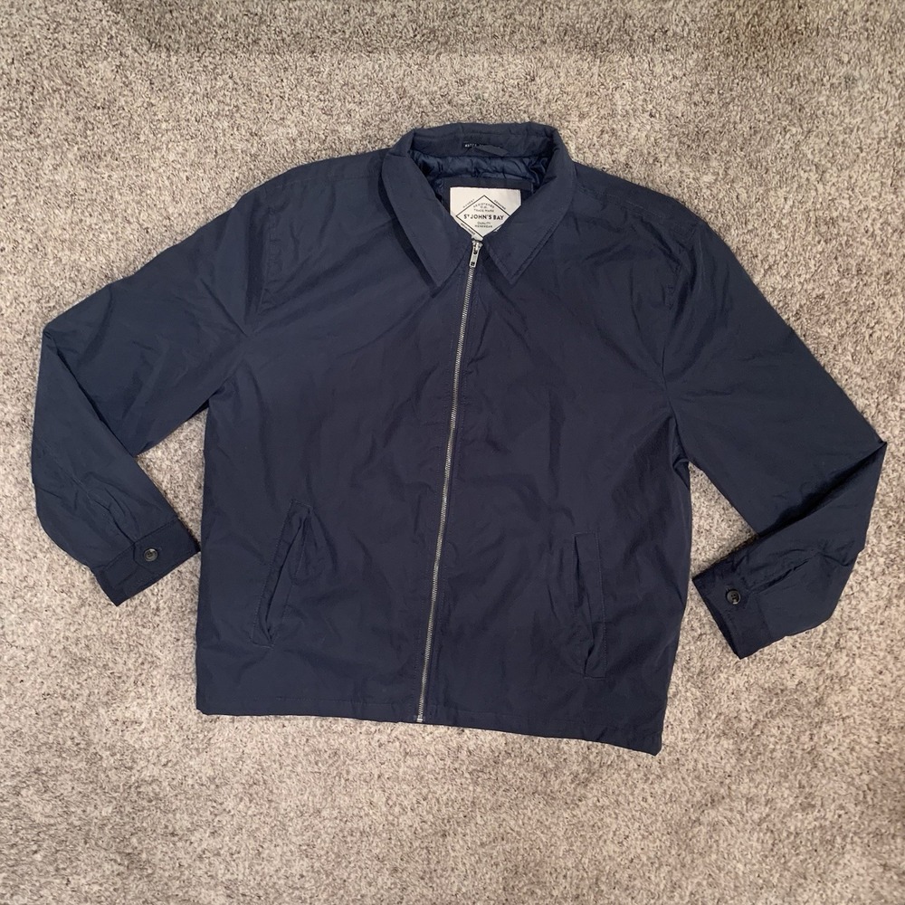 St John's Bay Jacket Mens XL Blue Full‎ Zip Water Resistant